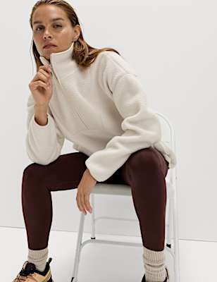 Borg Half Zip Funnel Neck Longline Fleece