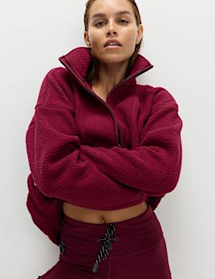 Borg Half Zip Funnel Neck Longline Fleece