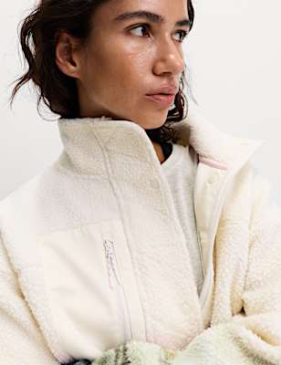 Borg Printed Funnel Neck Fleece Jacket