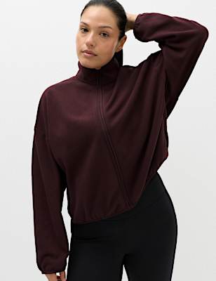 Zip Up Funnel Neck Relaxed Fleece Jacket
