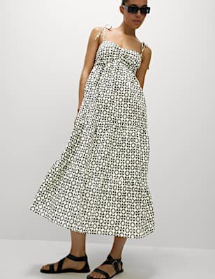 Pure Cotton Printed V-Neck Midaxi Beach Dress