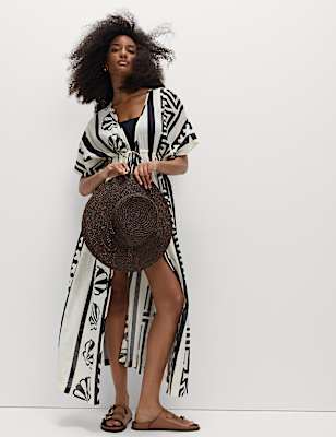 Pure Cotton Shell Print Maxi Kaftan