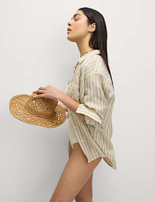 Pure Linen Collared Oversized Girlfriend Style Shirt