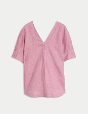 Pure Linen V-Neck Relaxed Popover Blouse