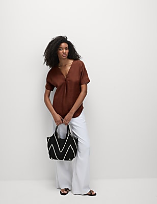 Pure Linen V-Neck Relaxed Popover Blouse