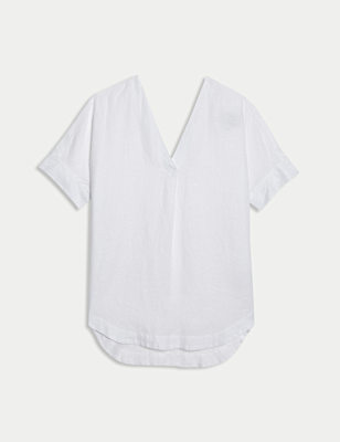 Pure Linen V-Neck Relaxed Popover Blouse