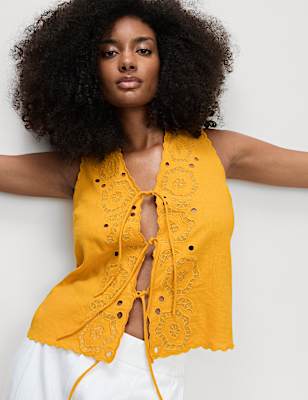 Linen Rich Cutwork Detail Top