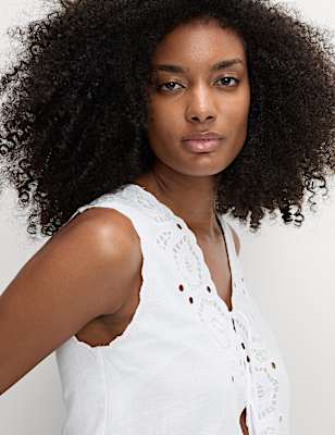 Linen Rich Cutwork Detail Top