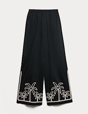 Pure Cotton Embroidered Beach Trousers