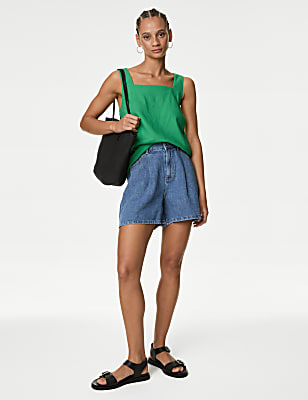 Linen Rich Square Neck Tank Top