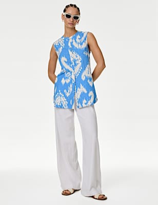 Linen Rich Printed Button Through Shirt