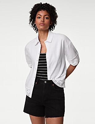 Linen Rich Crochet Collared Shirt