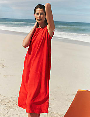 Linen Rich Square Neck Midaxi Dress