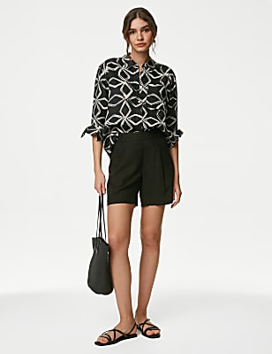 Pure Linen Printed Collared Relaxed Shirt