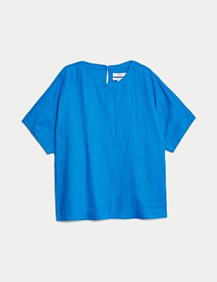 Pure Linen Round Neck Relaxed Blouse