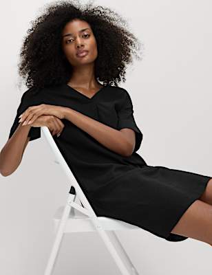 Linen Rich V-Neck Mini Shift Dress