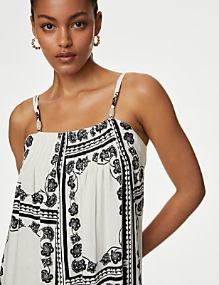 Linen Rich Beaded Midi Shift Cami Dress