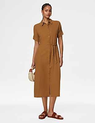 Linen Rich Button Through Midi Shirt Dress