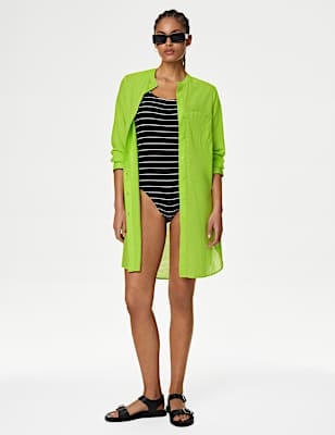 Pure Cotton Round Neck Longline Beach Shirt