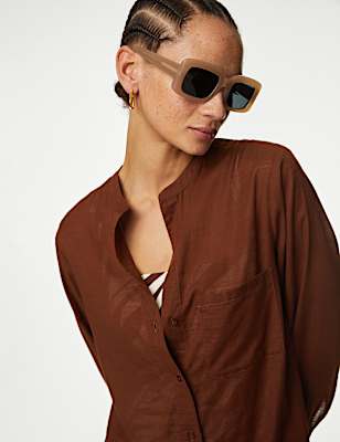 Pure Cotton Round Neck Longline Beach Shirt