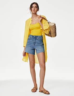 Pure Cotton Round Neck Longline Beach Shirt