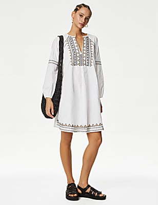 Pure Cotton Embroidered Mini Beach Dress