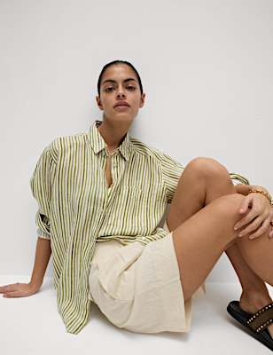 Pure Linen Striped Oversized Shirt