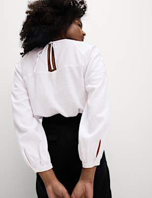 Linen Rich Broderie Blouse