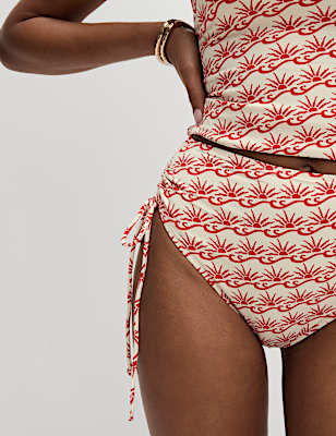 Printed Drawstring High Waisted Bikini Bottoms