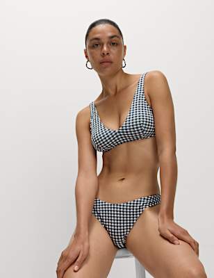 Gingham High Leg Bikini Bottoms