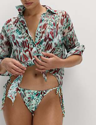 Printed Tie Side High Leg Bikini Bottoms
