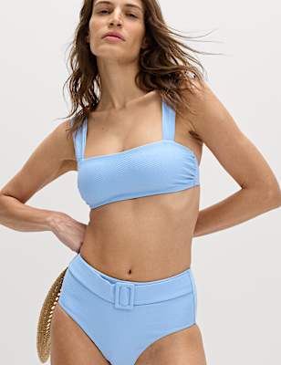 Textured Honeycomb Padded Square Neck Bikini Top
