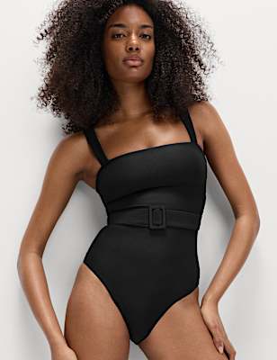 Tummy Control Honey Comb Textured Belted Swimsuit