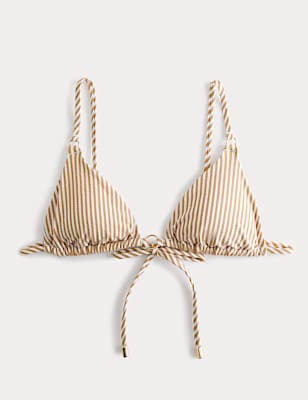 Striped Textured Triangle Padded Bikini Top