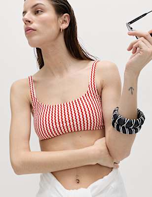 Printed Scoop Neck Bikini Top