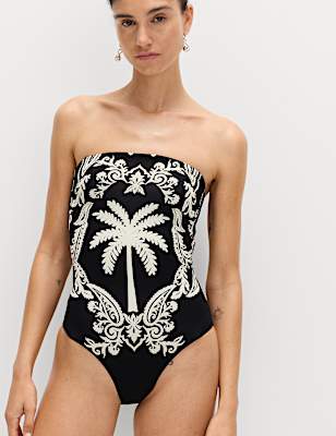 Tummy Control Printed Bandeau Swimsuit