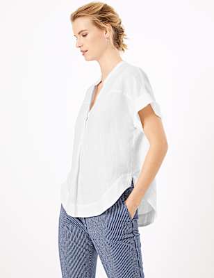 Pure Linen V-Neck Blouse