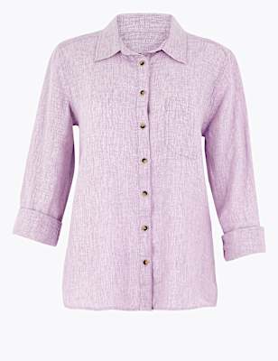 Pure Linen Button Detail Long Sleeve Shirt