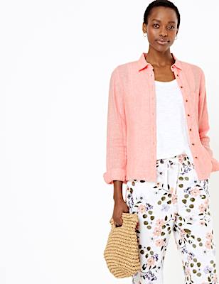 Pure Linen Button Detail Long Sleeve Shirt