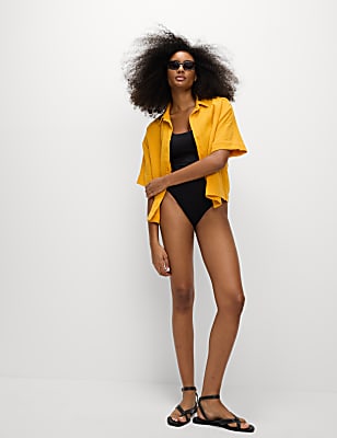 Pure Cotton Textured Collared Beach Shirt