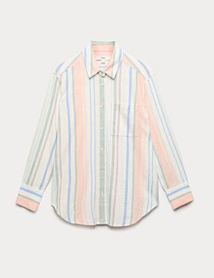 Linen Rich Striped Collared Shirt
