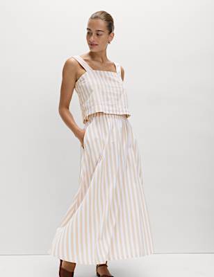 Printed Midaxi Beach Skirt with Linen