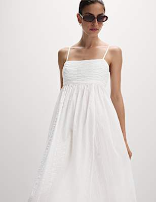 Pure Cotton Square Neck Maxi Beach Dress