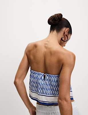 Printed Handkerchief Hem Bandeau Top