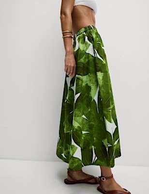 Pure Cotton Printed Midaxi Beach Skirt
