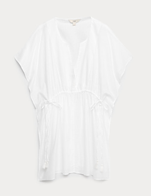 Pure Cotton Tie Detail Mini Kaftan Dress