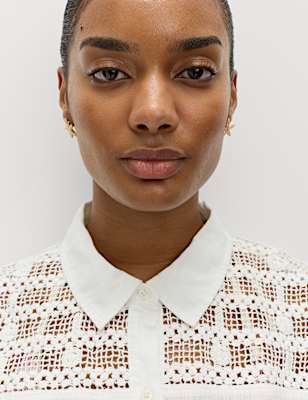 Pure Cotton Lace Insert Short Sleeve Shirt