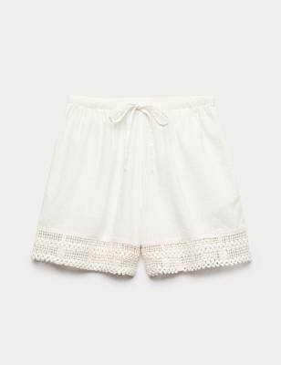 Pure Cotton Lace Insert Beach Shorts