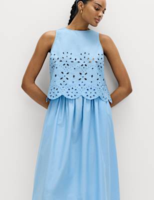 Pure Cotton Broderie Crew Neck Beach Top