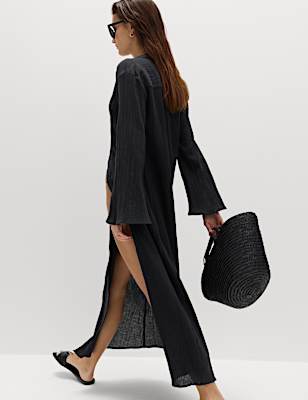 Cotton Rich Midi Shirt Dress with Linen